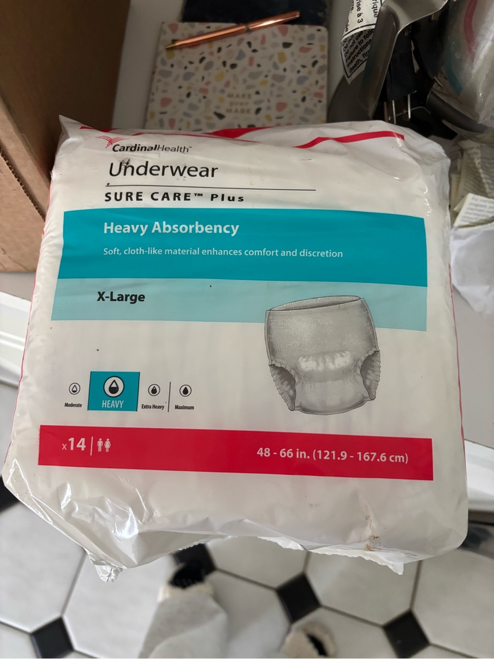4 Cardinal Health Heavy Absorbency Underwear - X-Large White with Teal Accent